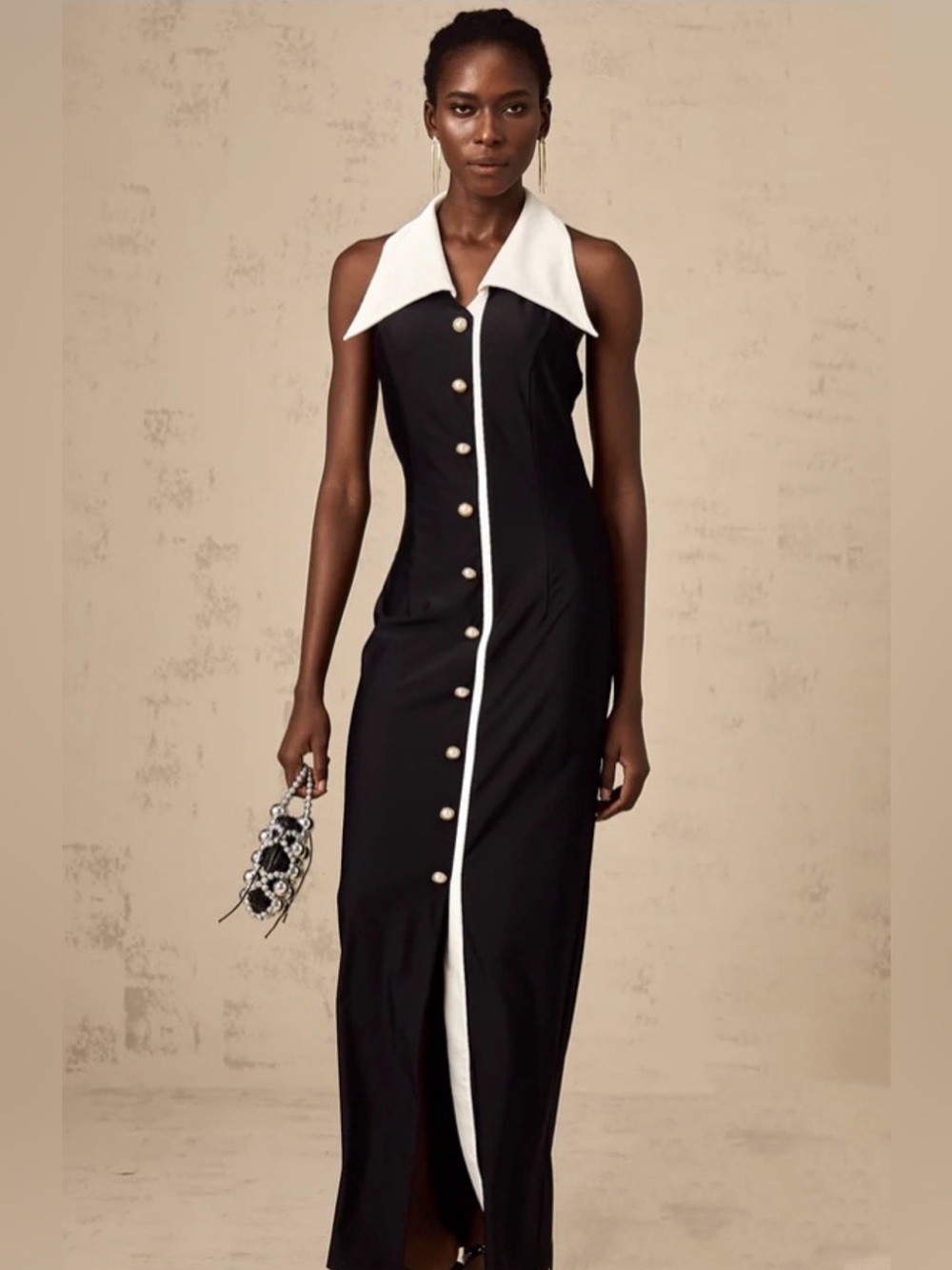 Alessandra color-blocked fitted maxi dress